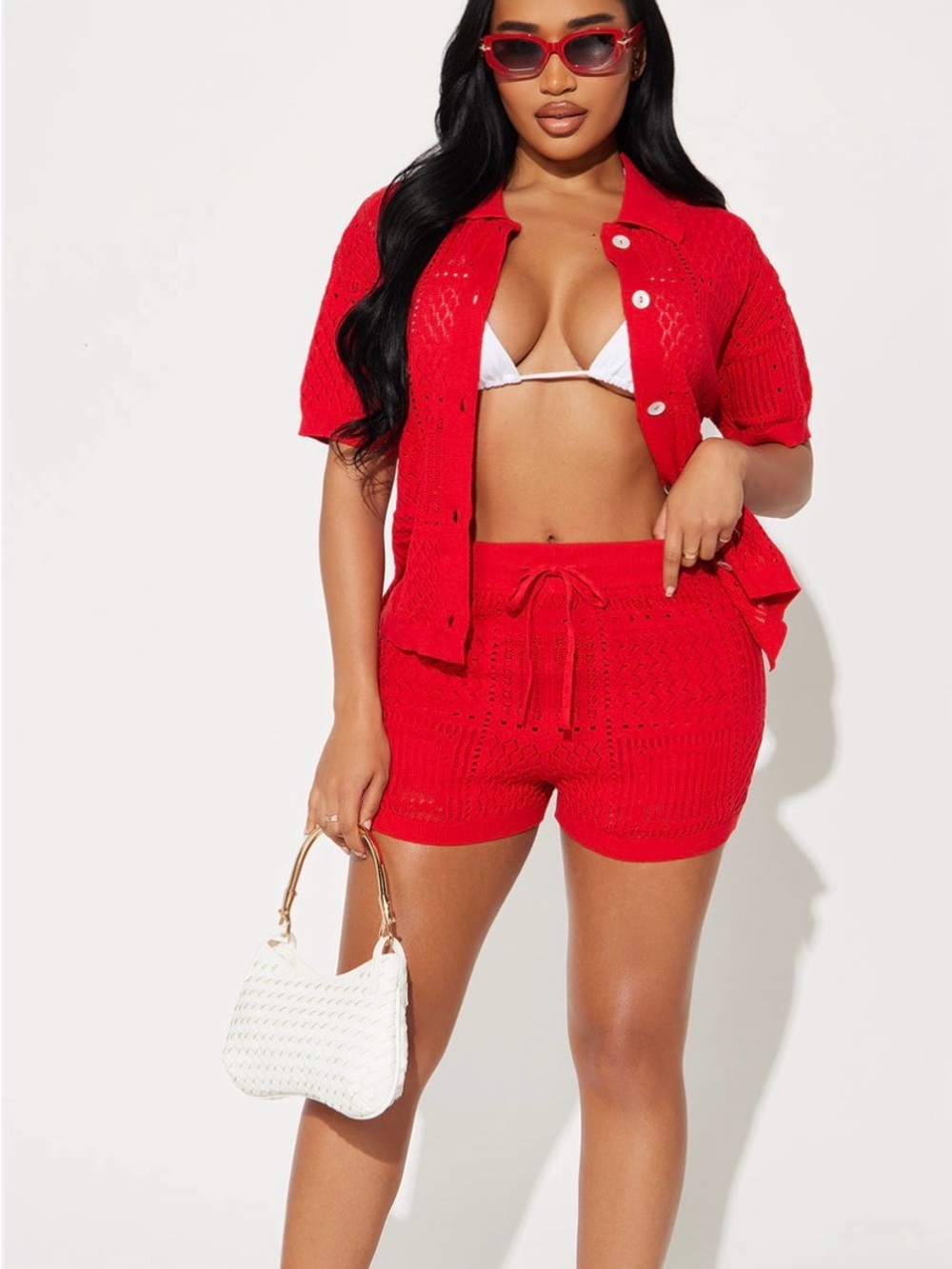 Fashion Nova Red Knit Drawstring Shorts
